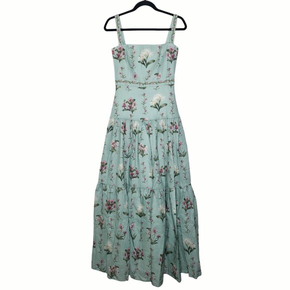 Agua by Agua Bendita Lima Maxi Dress Orquidea Green Embroidered Floral‎ Size M - Picture 4 of 15